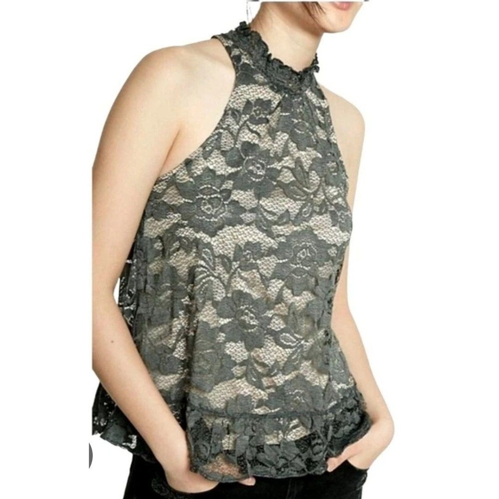 VTG Y2K Express Floral Lace Mock Neck Tank Whimsigoth Fairy Romantic Small Green
